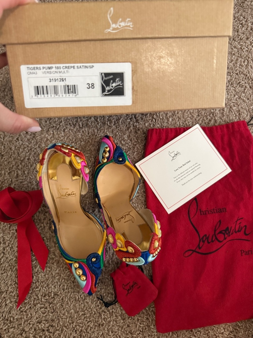 Christian Louboutin Multicolor Embroidered Pointed Toe Stiletto with Red Sole - Picture 3 of 9